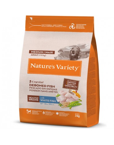 NATURE'S VARIETY HEALTHY GRAINS M/M ADULT W. FISH